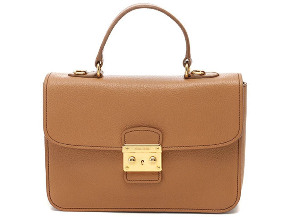 Miu Miu Madras Bicolore Shoulder Bag Brown Calfskin